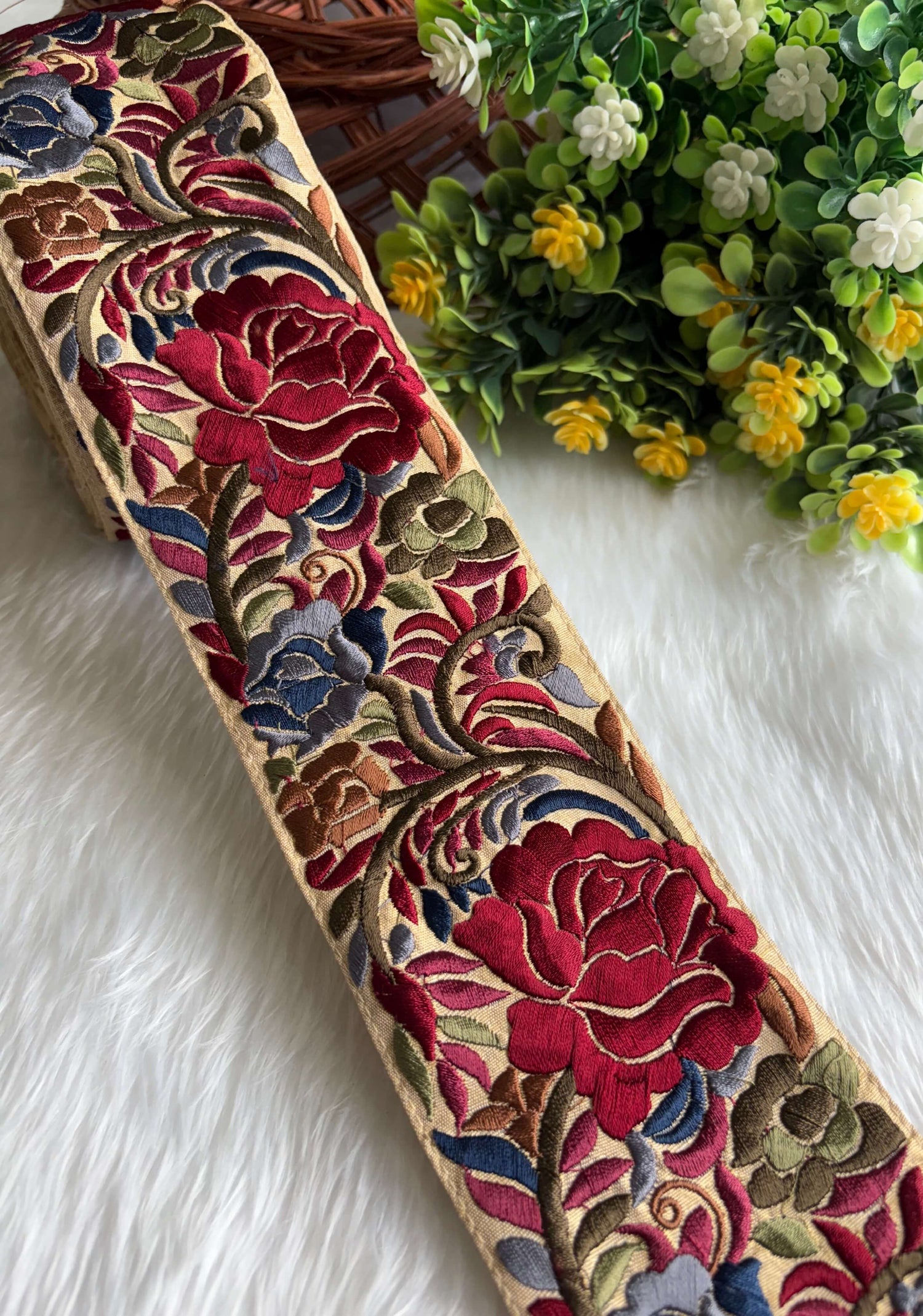Multi Color Thread Embroidered Lace