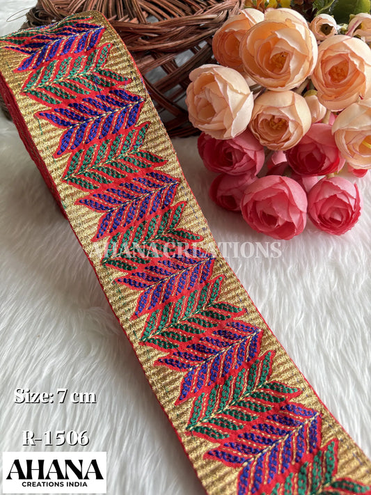 Irya Dupion Zari Lace - Red base with resham thread work