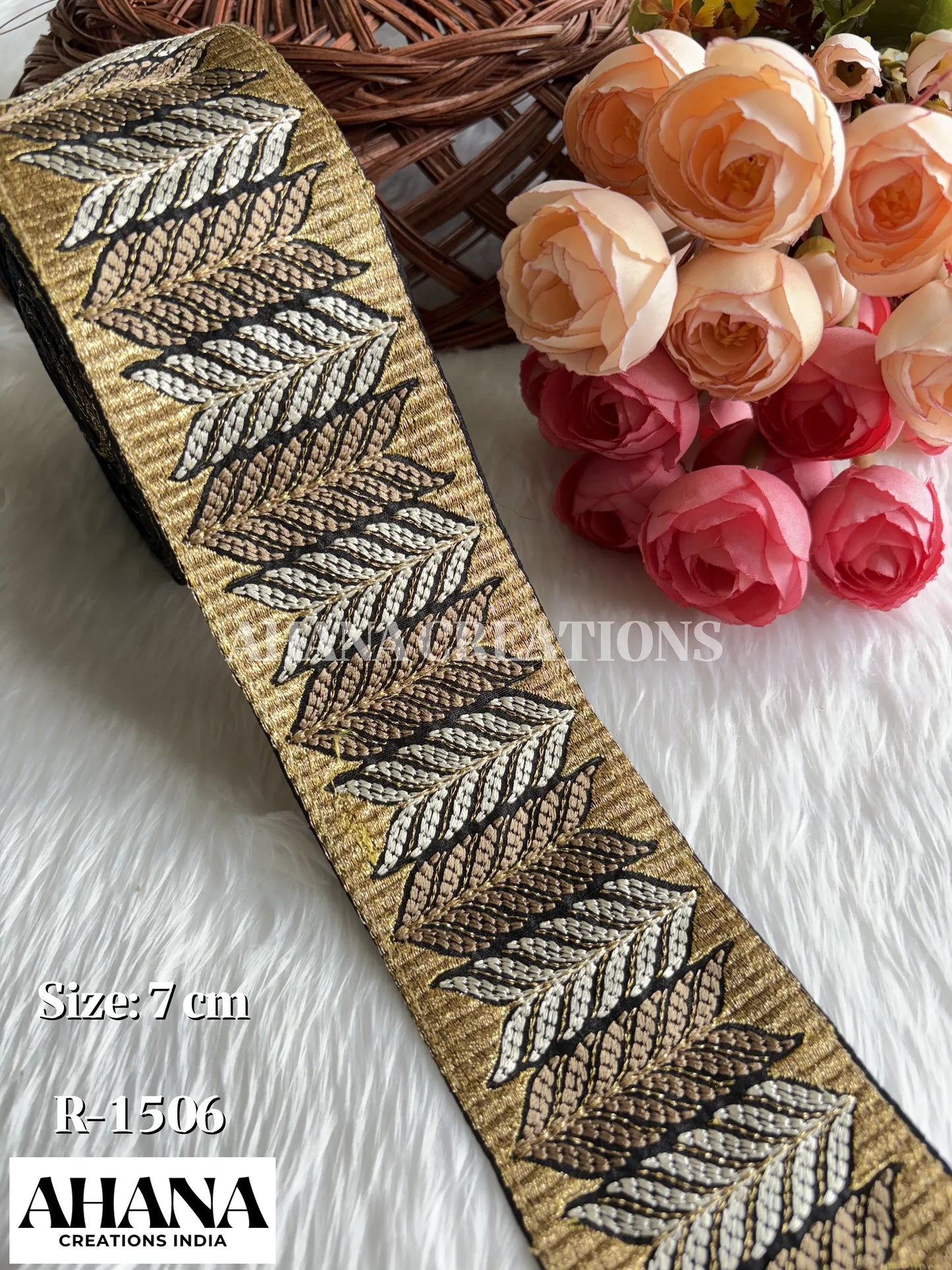 Irya Dupion Zari Lace - Black base with resham thread work