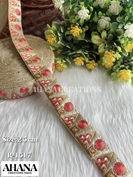 Ria Slub Dupion Dual Tone Lace - Beige base with Gazari thread work