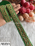 Aira Dupion Zari Lace - Green base with Golden Zari work in color Green