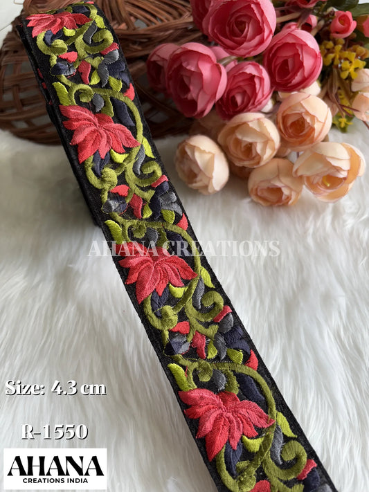Nysa Dupion Multicolor Lace - Black base with Gazari floral work