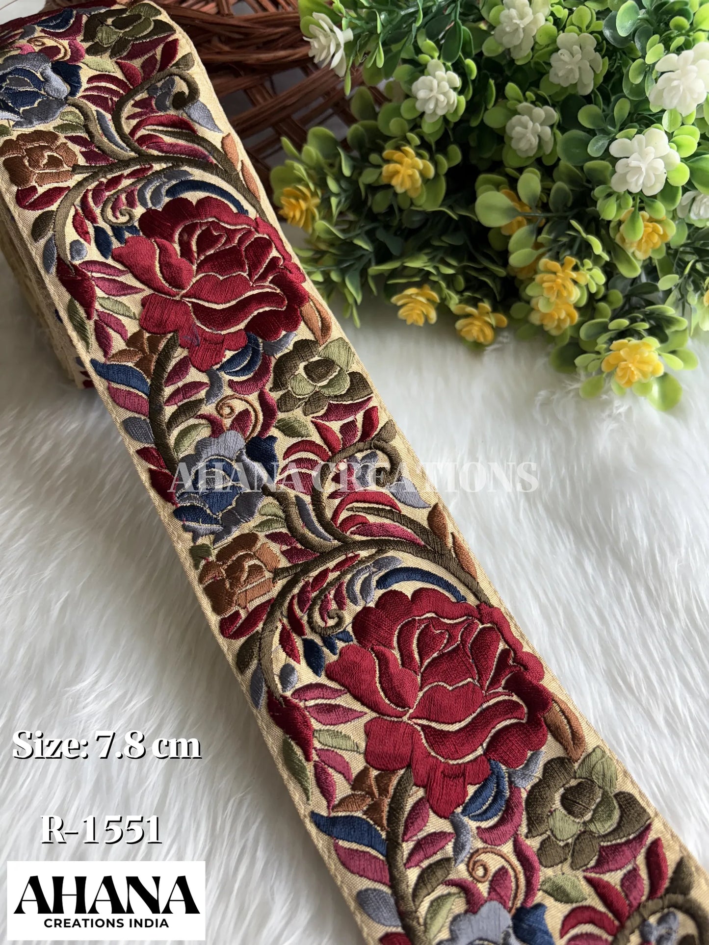 Elegant Dupion Multicolor Lace - Chikoo base with Maroon highlighted floral work