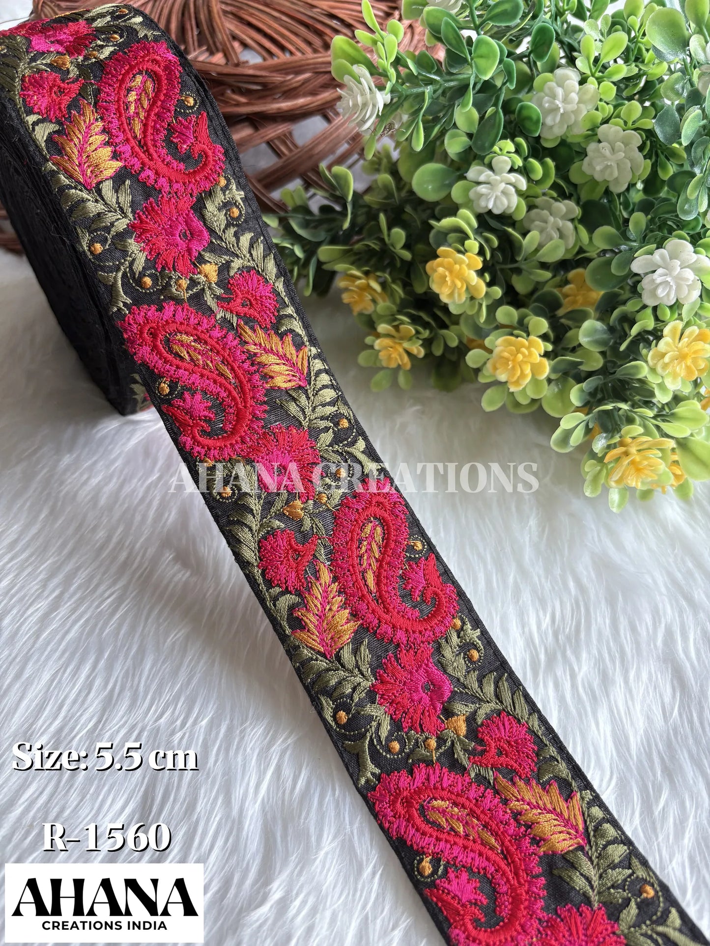 Noori Dupion Kashmiri Lace - Black base with Multicolor thread work