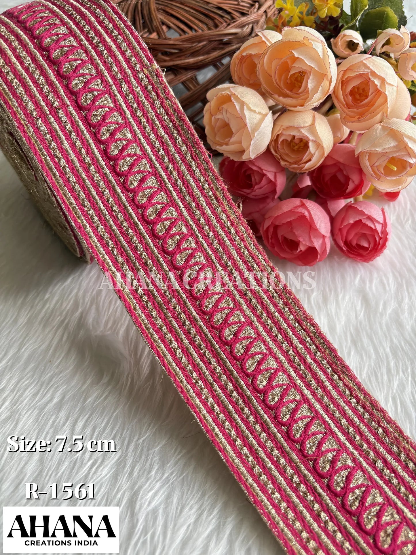 Haya Lama Mono Zari Lace - Gold base with Rani resham and antique zari work