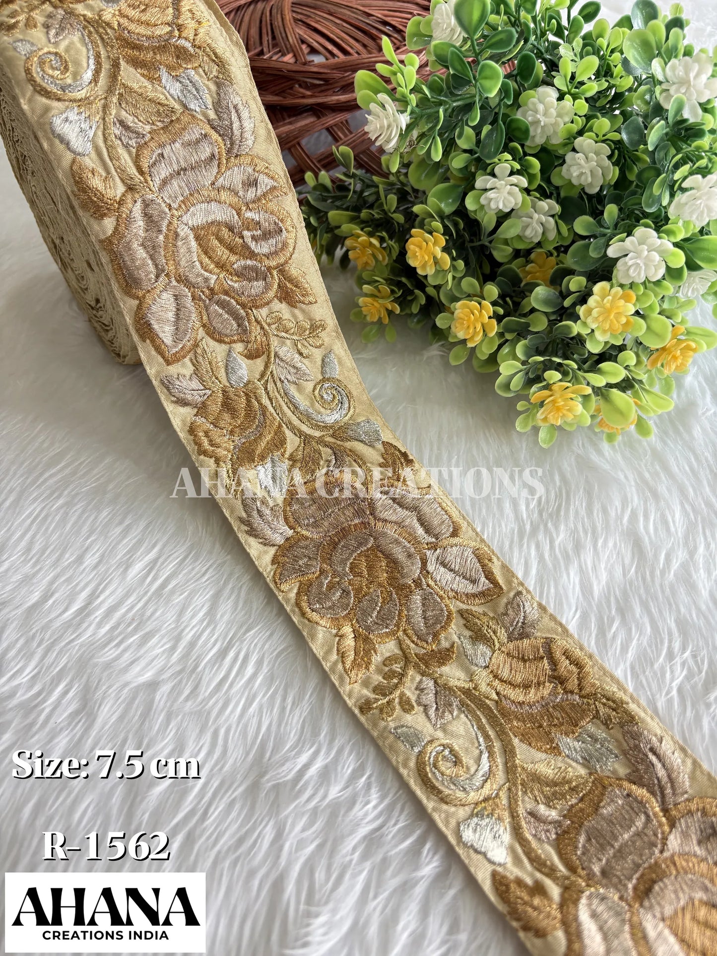 Mahi Dupion Zari Lace - Beige base with Water gold and golden zari work