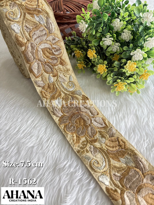 Mahi Dupion Zari Lace - Beige base with Water gold and golden zari work