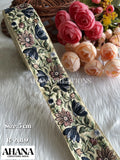 Lira Dupion Multicolor Lace - Beige base with Deep yellow floral thread work in color Greyish blue