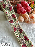 Lira Dupion Multicolor Lace - Beige base with Deep yellow floral thread work in color Deep red