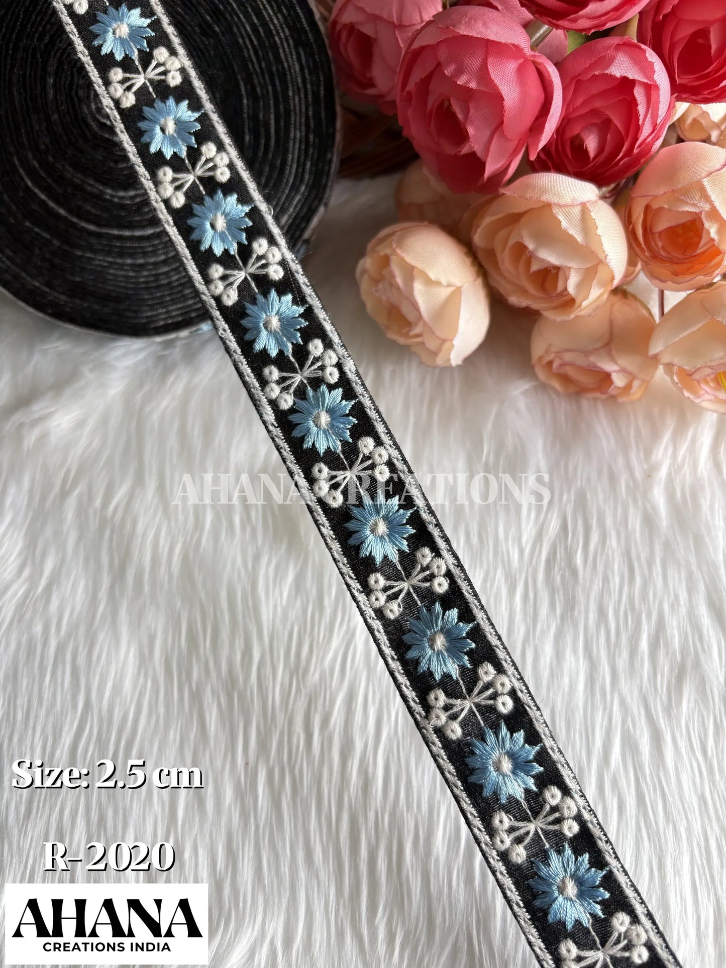 Siya Dupion Dual tone lace - Black base with Firoza floral and white thread work