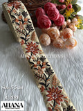 Yara Dupion Multicolor Lace - Beige base with Deep purple highlighted floral pattern in color Rust