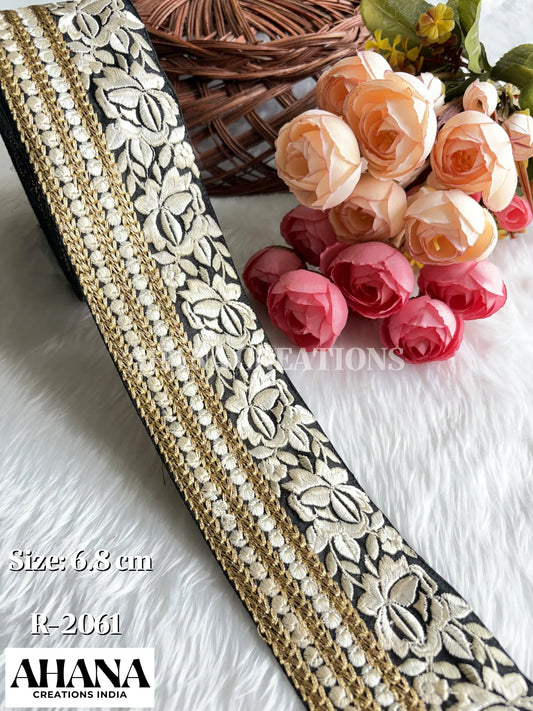 Naya Dupion Dual Tone Lace - Black base with Zari and resham work