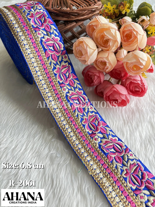 Naya Dupion Dual Tone Lace - Navy Blue base with Zari and resham work