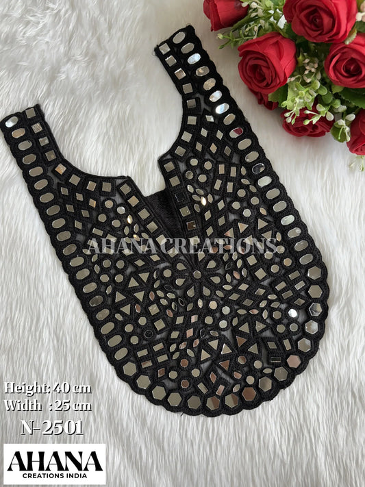 Roohi Tissue - Black Neck Patch with Mirror work - Premium neck patch for ethnic wear