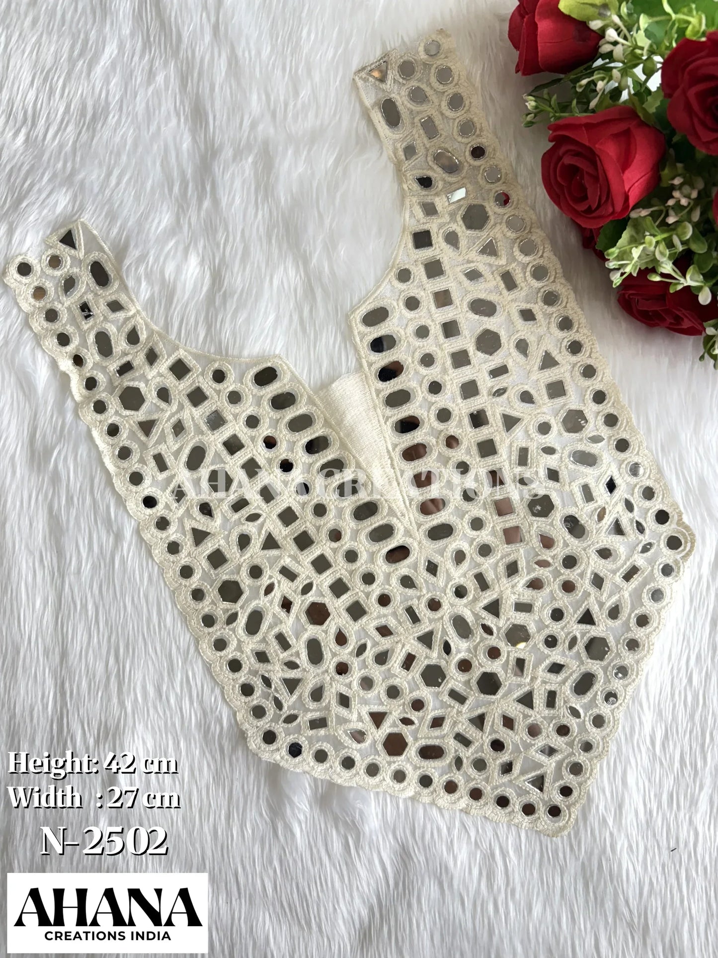 Ayla Tissue - Offwhite Neck Patch with Mirror work - Premium neck patch for ethnic wear