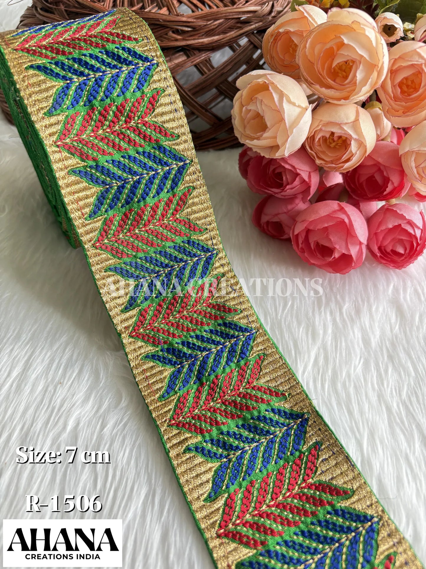 Irya Dupion Zari Lace - Green base with resham thread work