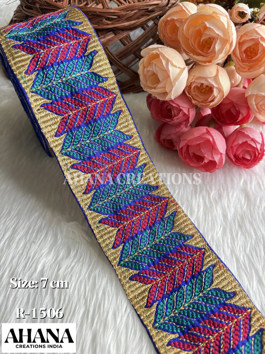 Irya Dupion Zari Lace - Dark Blue base with resham thread work