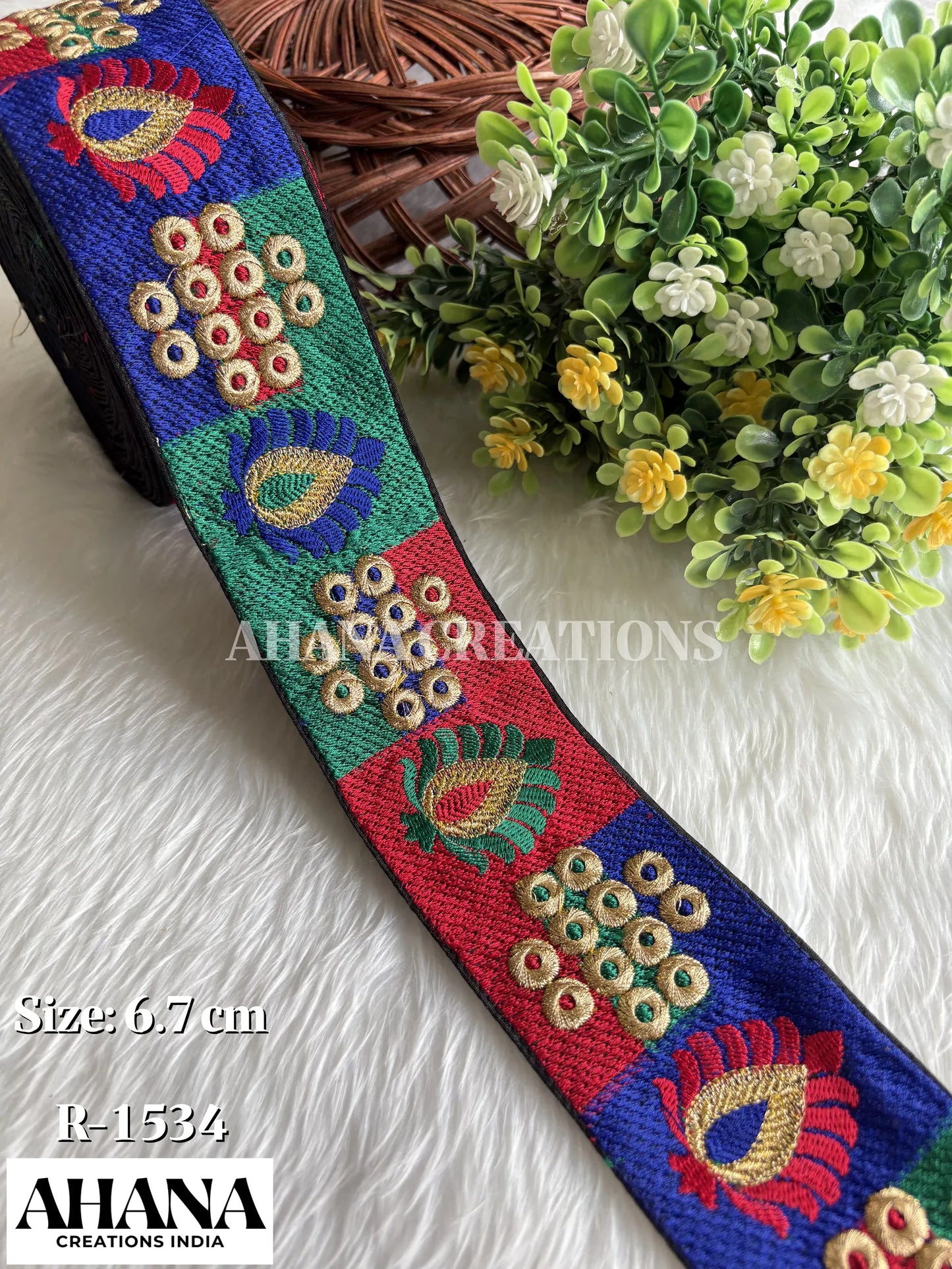 Ziya Fancy Dupion Multicolor Lace - Black base with Red-Green zari work