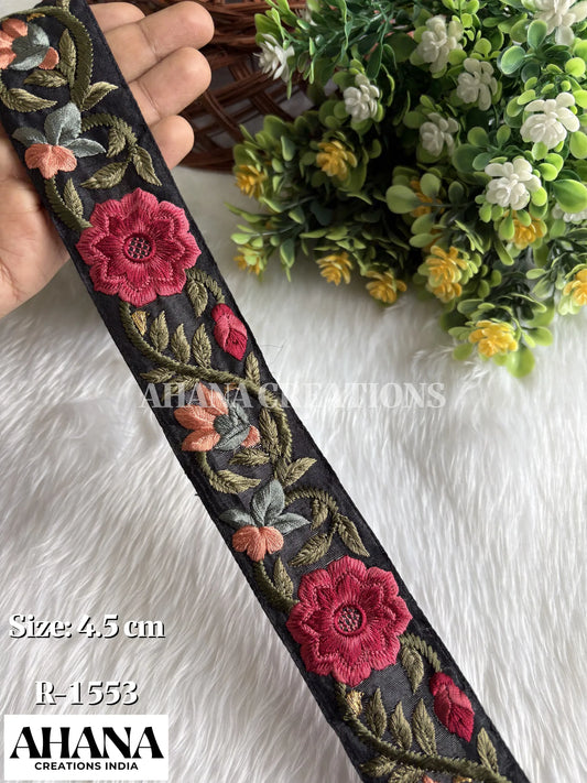 Premium Slub Multicolor Lace - Black base with Gazari highlighted flower