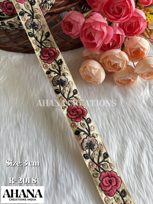 Sana Dupion Multicolor Lace - Beige base with Gazari floral thread work