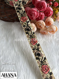 Sana Dupion Multicolor Lace - Beige base with Light Peach floral thread work in color Light Peach