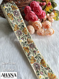 Lira Dupion Multicolor Lace - Beige base with Deep yellow floral thread work in color Deep Yellow