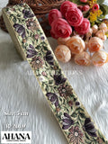 Lira Dupion Multicolor Lace - Beige base with Deep yellow floral thread work in color Deep Wine