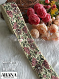 Lira Dupion Multicolor Lace - Beige base with Deep yellow floral thread work in color Peach