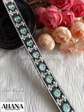 Siya Dupion Dual tone lace - Black base with Firoza floral and white thread work in color Aqua