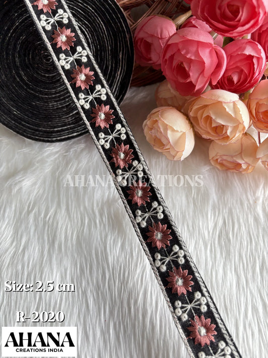 Siya Dupion Dual tone lace - Black base with Gajari floral and white thread work