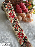 Yara Dupion Multicolor Lace - Beige base with Rust tone floral pattern in color Bright Red