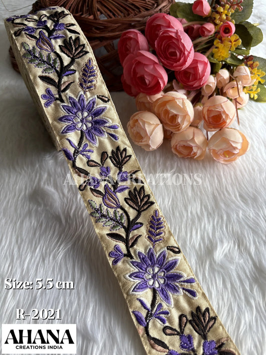 Yara Dupion Multicolor Lace - Beige base with Light mouf highlighted floral pattern