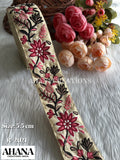 Yara Dupion Multicolor Lace - Beige base with Rust tone floral pattern in color Reddish Brown