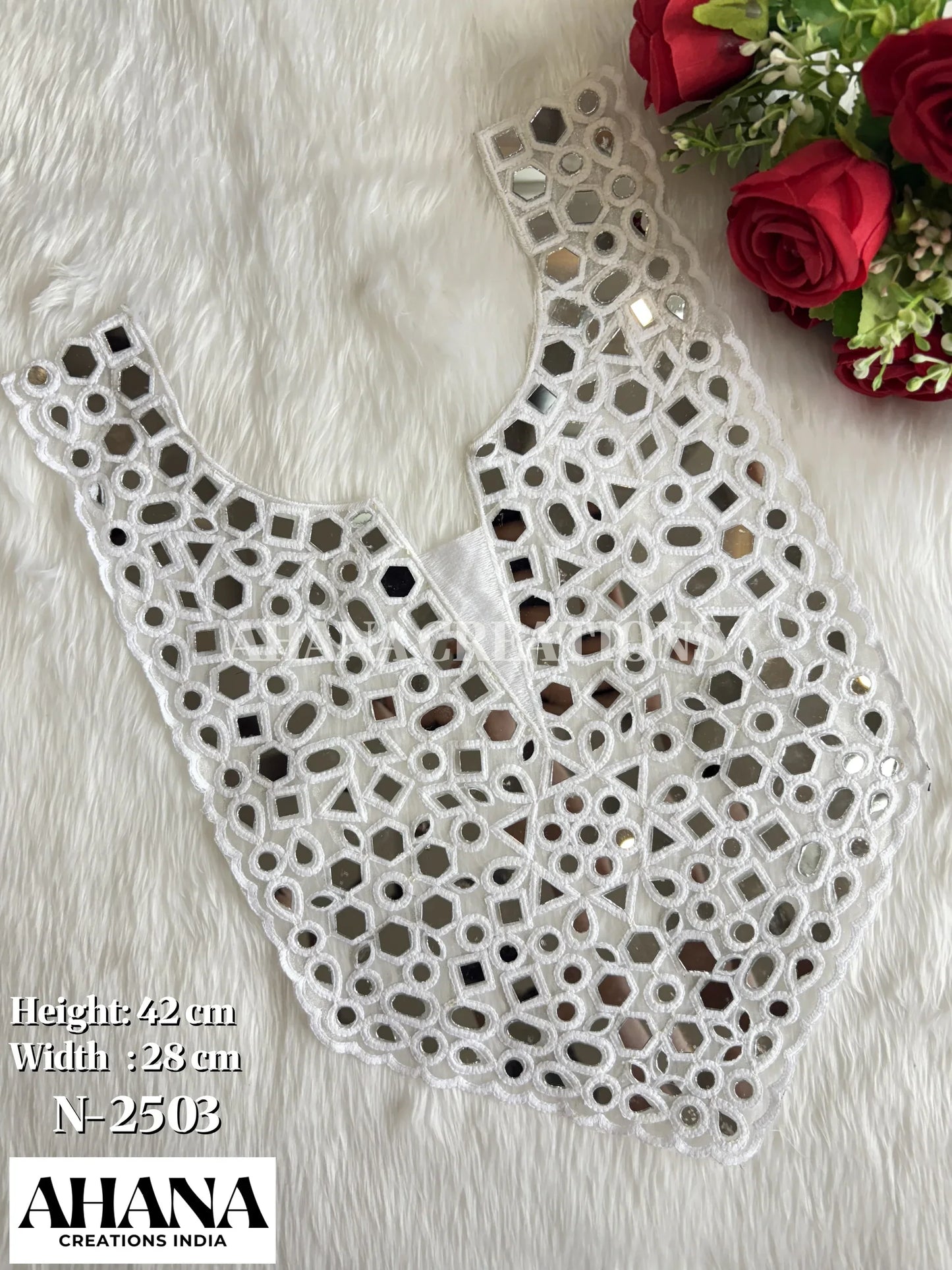 Charvi Tissue - White Neck Patch with Mirror work - Premium neck patch for ethnic wear